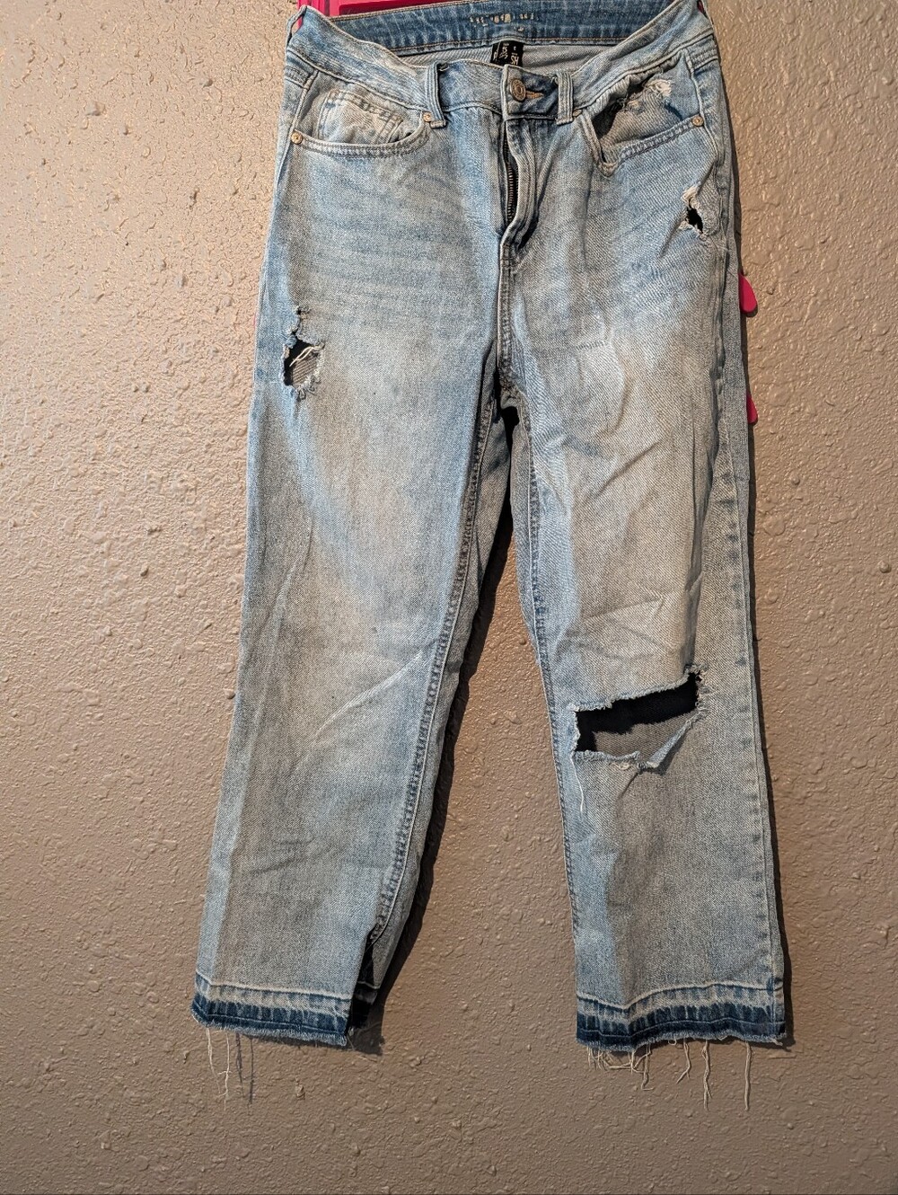 Sz 5/27 Rewash Light Blue Straight-Leg Distressed Jeans
